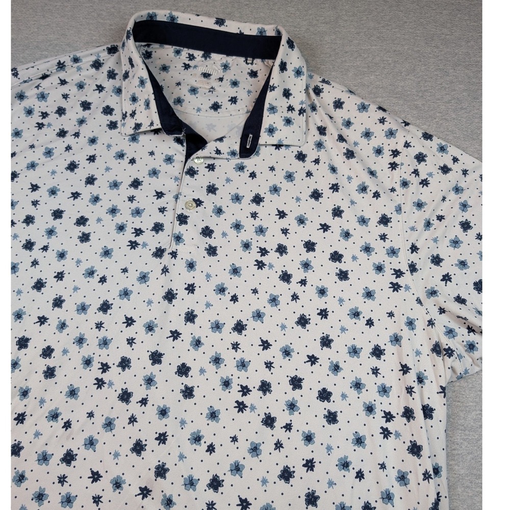 Puma Golf Mens XXL Polo Shirt White Blue Floral Print Performance 624446-01